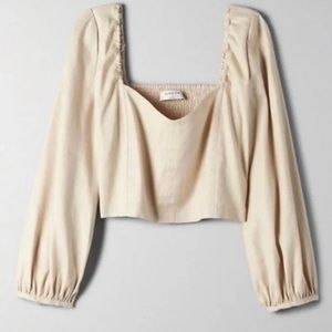 New Amuse Society Tesoro Woven Long Sleeve Blouse Crop top Ivory White Bridal L